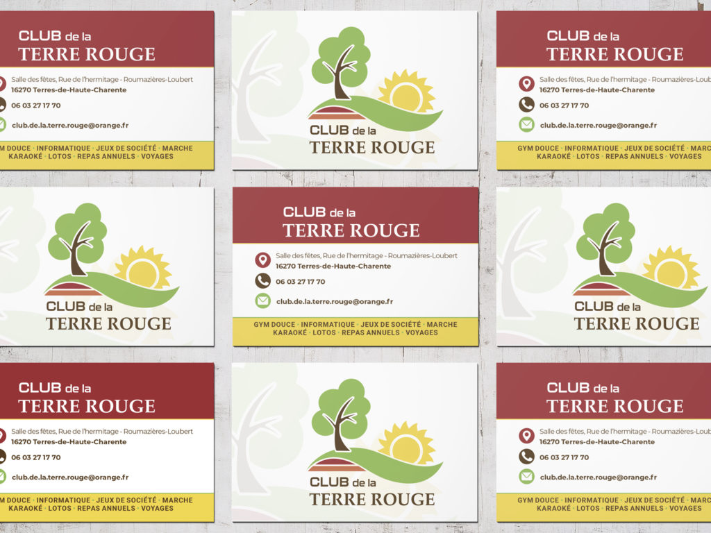 Cartes de visite pour l'association "Club de la Terre Rouge" - Cartes recto et verso